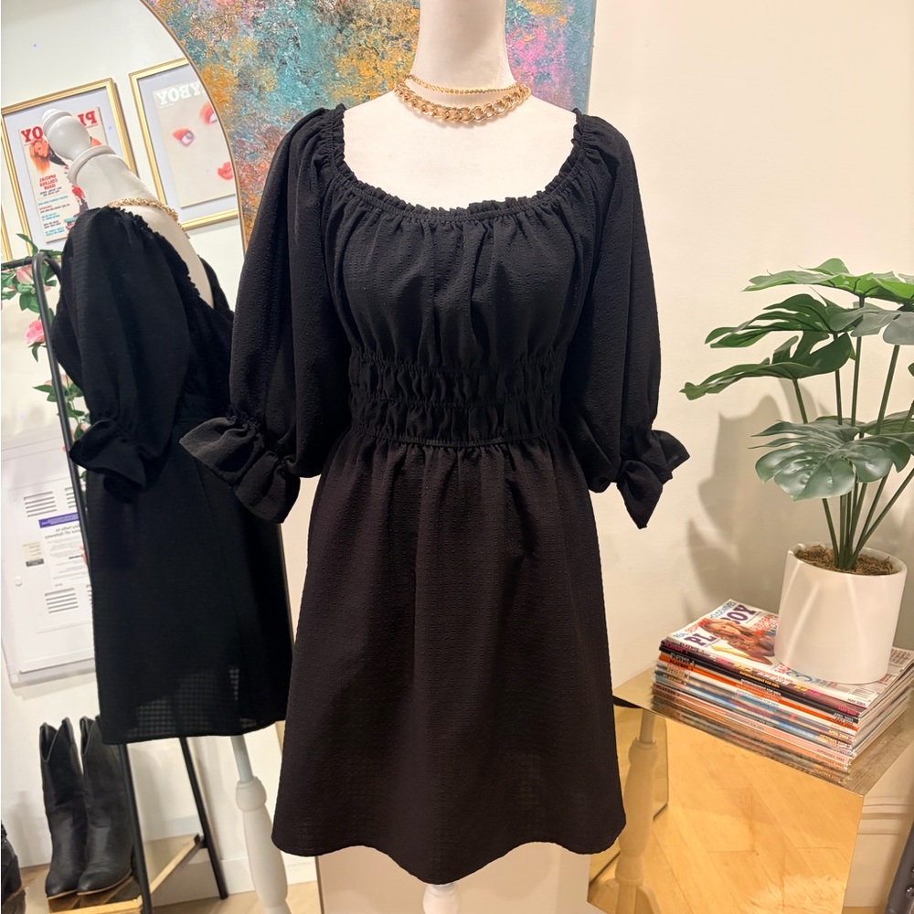 H&M Cottagecore Black Peasant Puff Sleeve Dress with Elastic Waist size XL